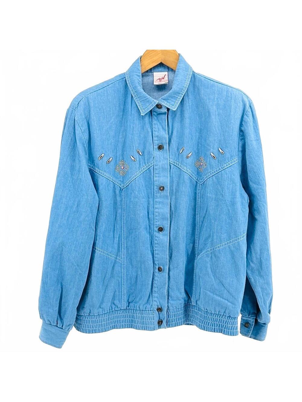 Vintage 80s Graff Light Blue Cotton Western Denim Jacket